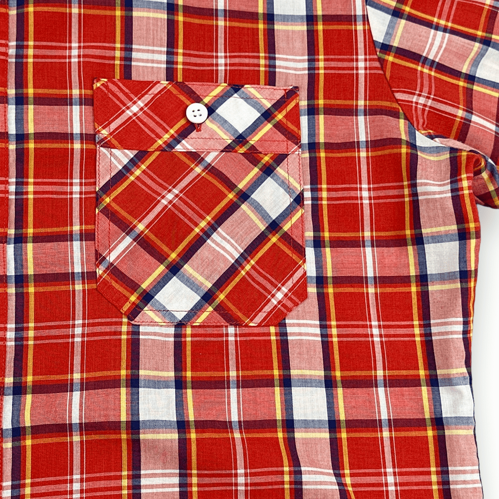 Vintage Plaid Shirt 70s Kingsport Red Plaid Adult MEDIUM