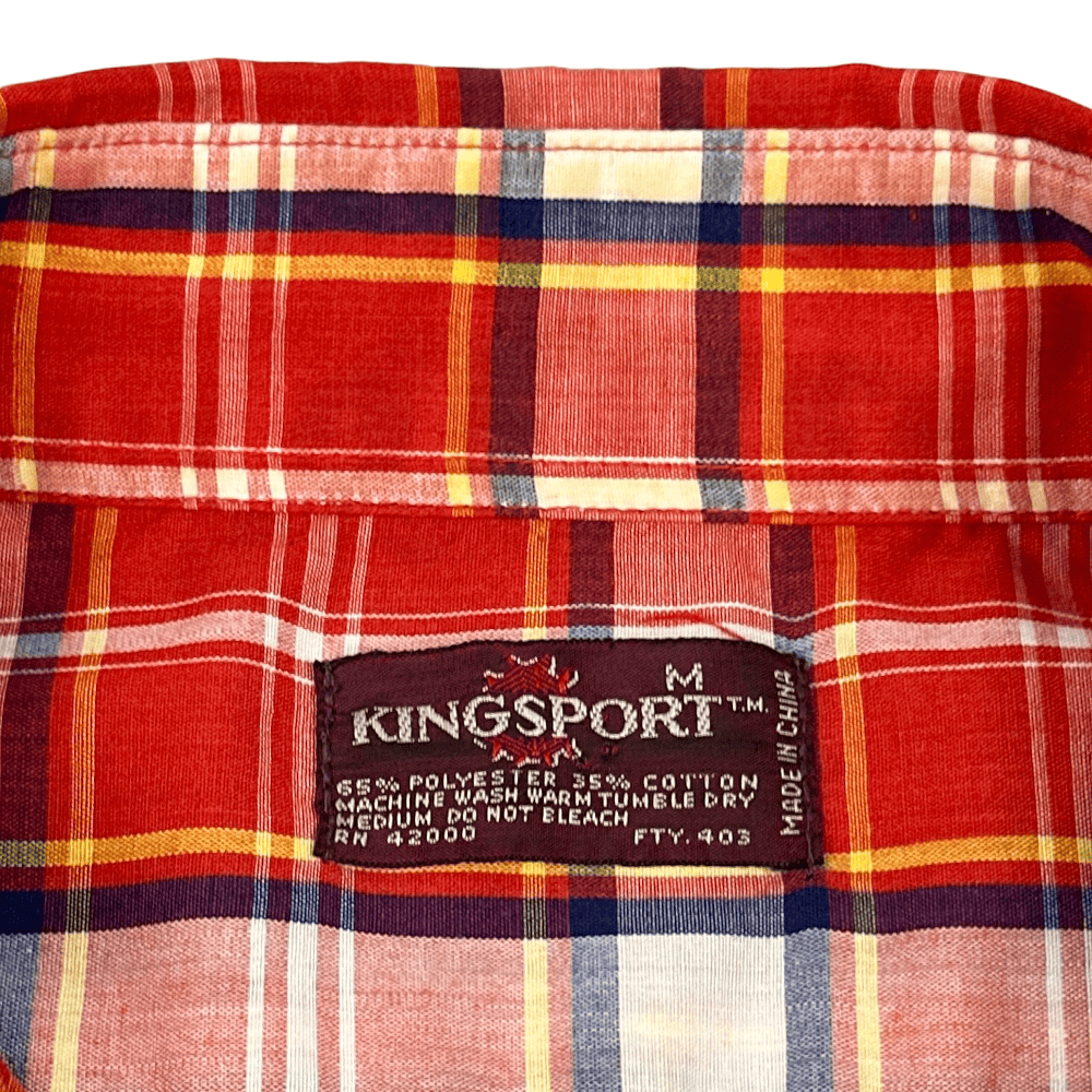 Vintage Plaid Shirt 70s Kingsport Red Plaid Adult MEDIUM