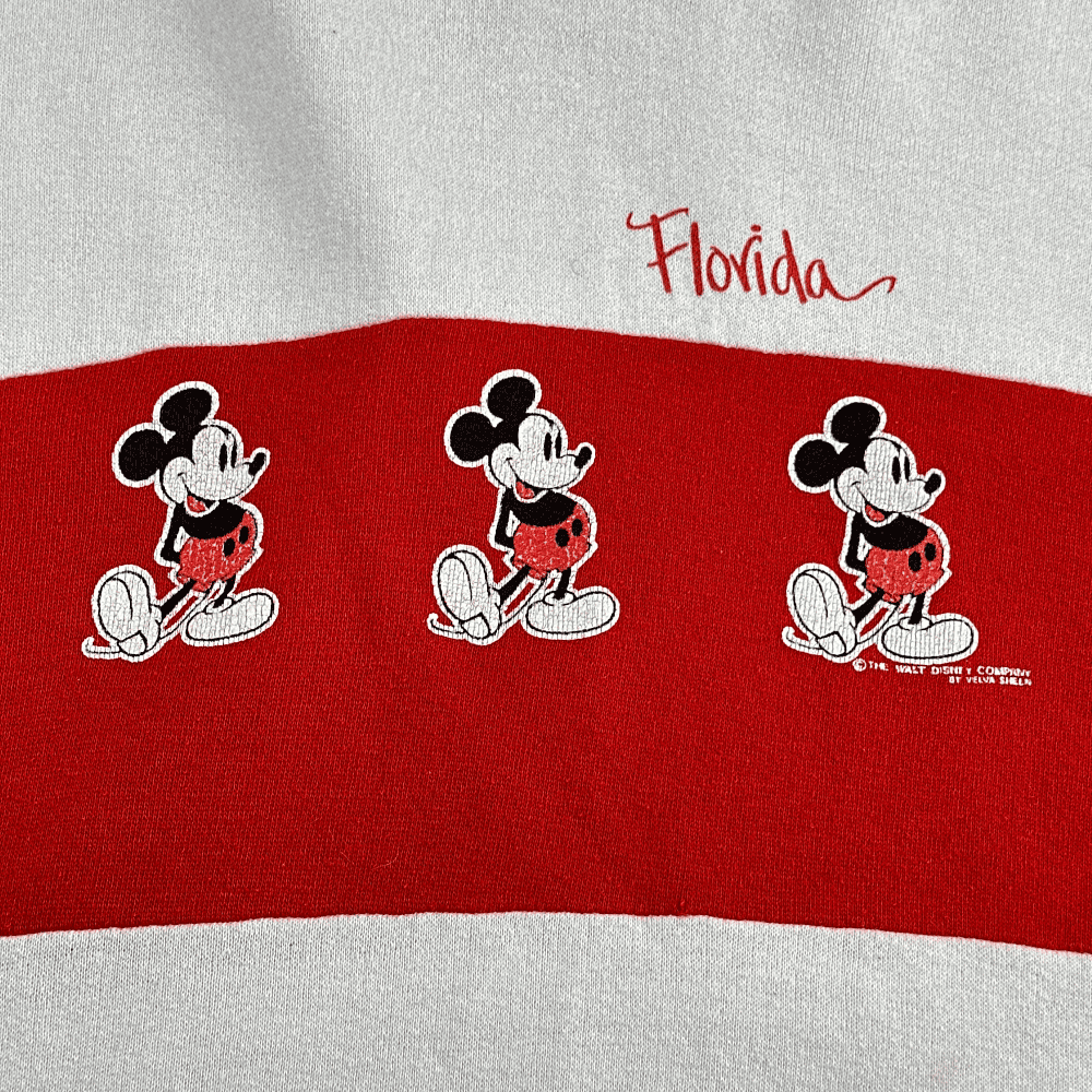Vintage Disney Sweater 80s Mickey Mouse Red Stripe Hoodie Adult MEDIUM