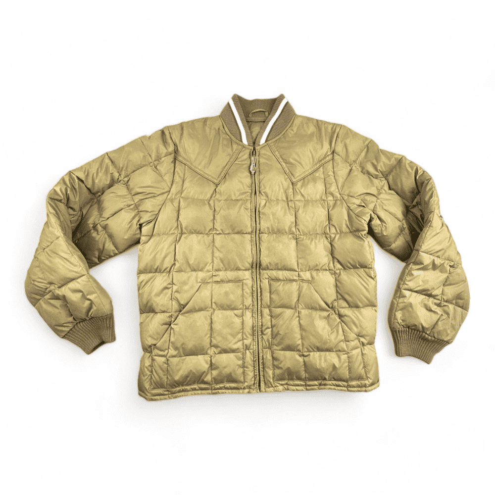 Vintage Rodeo West Puffer Jacket Goose Down 80s Quilted Gold Adult SMALL
