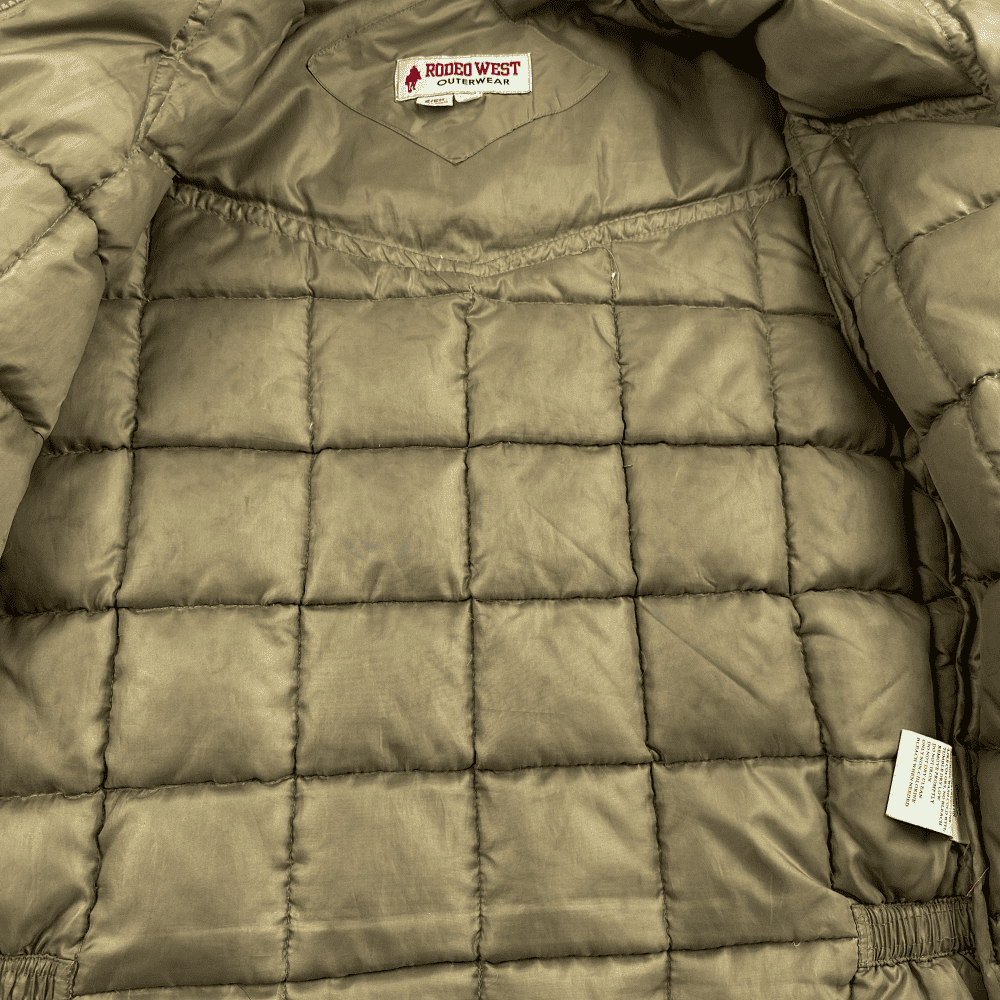 Vintage Rodeo West Puffer Jacket Goose Down 80s Quilted Gold Adult SMALL