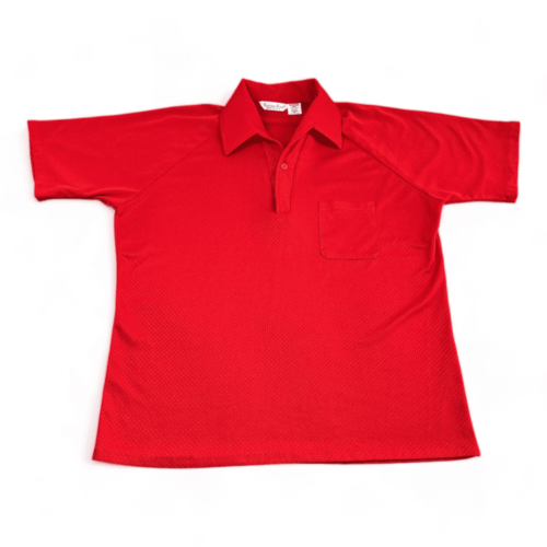 Vintage Disco Polo Shirt 70s Red Sparkle Check Adult LARGE