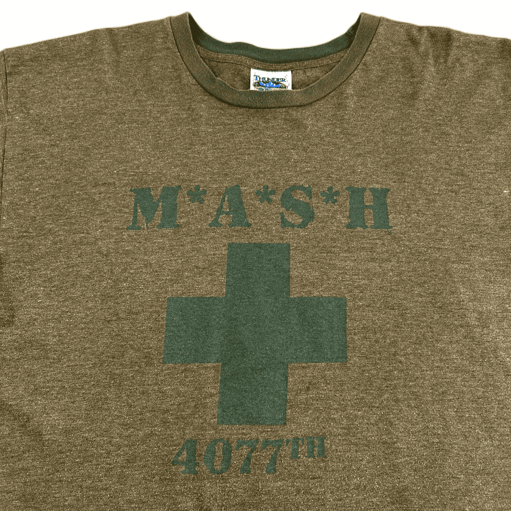 Vintage Mash Shirt 90s Olive Green Ringer 4077th Adult LARGE