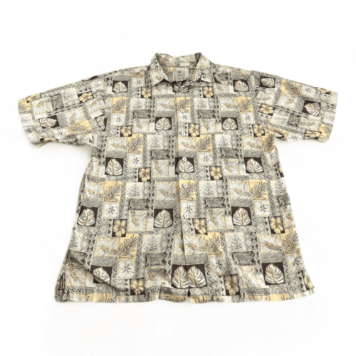 Luau Hawaiian Shirt Brown Yellow Tribal Floral Botanical Y2K Adult MEDIUM