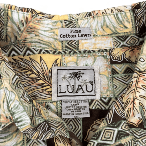 Luau Hawaiian Shirt Brown Yellow Tribal Floral Botanical Y2K Adult MEDIUM