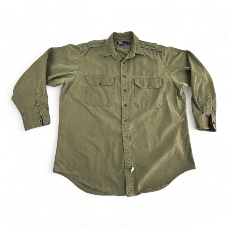 Vintage Polo Ralph Lauren Shirt 90s Olive Green Military Adult LARGE