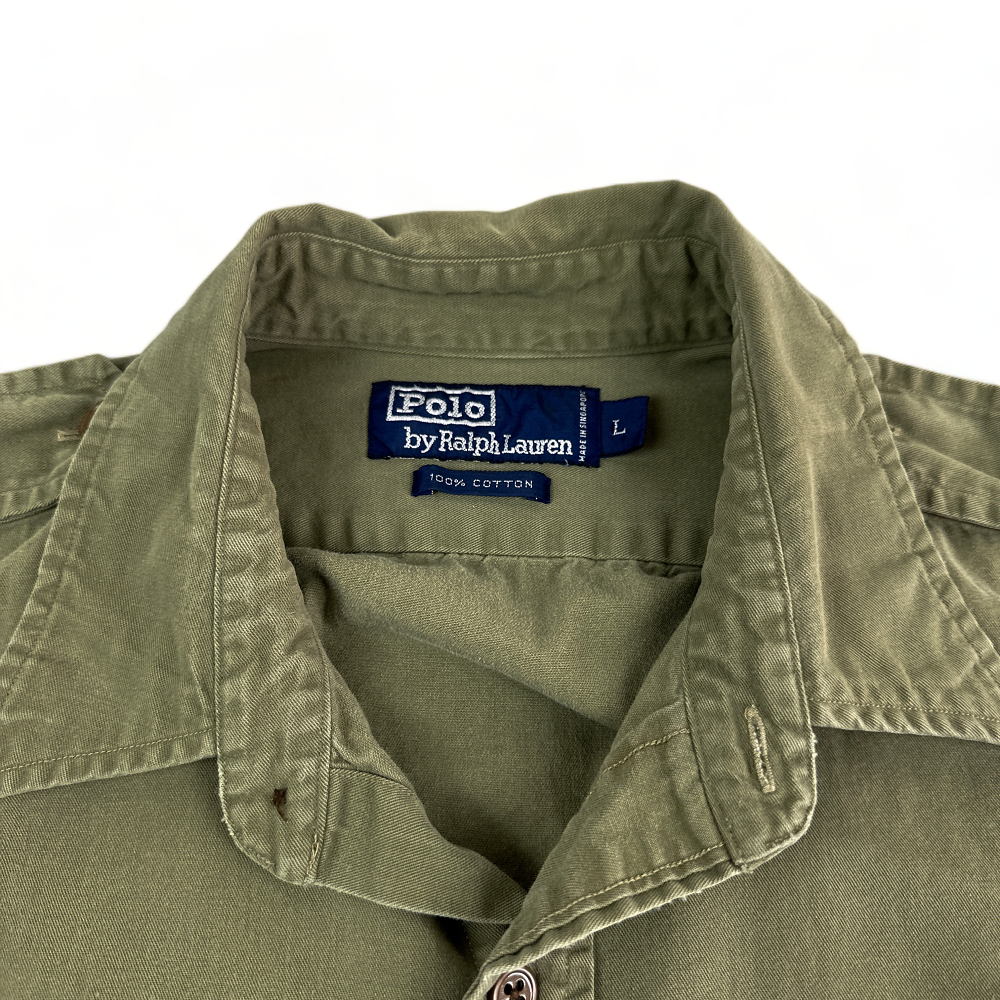 Vintage Polo Ralph Lauren Shirt 90s Olive Green Military Adult LARGE