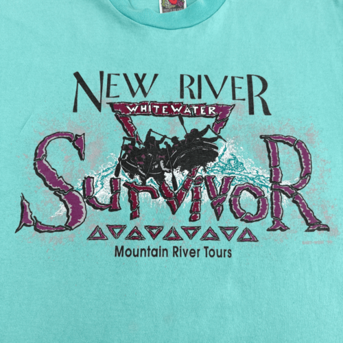 Vintage Whitewater Survivor Shirt 90s Green New River Rafting Mountain Tours Adult MEDIUM