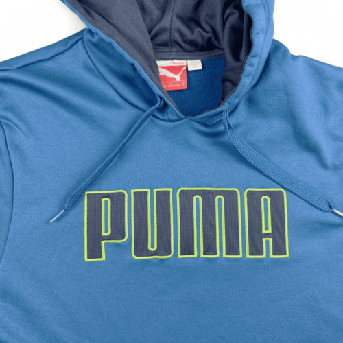 Puma Sweater Blue Spell Out Stitched Logo Hoodie Sweatshirt Adult MEDIUM