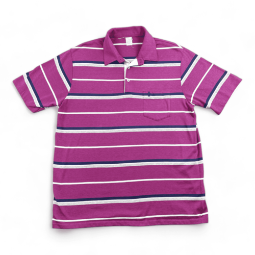 Vintage Penguin Polo Shirt Original Grand Slam Munsingwear Purple Striped 80s Adult LARGE