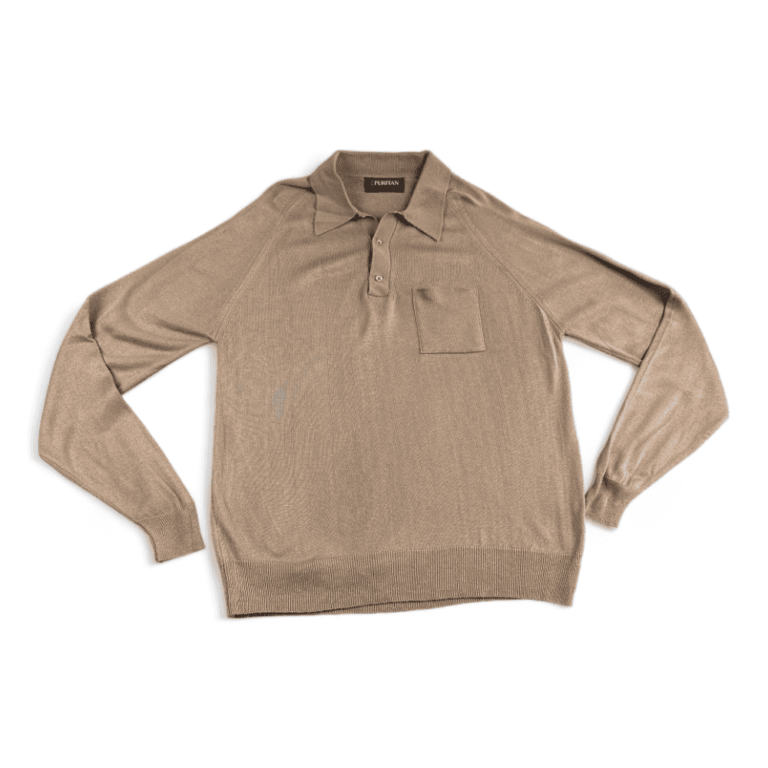 Vintage Polo Shirt Beige 60s 70s Puritan Raglan Long Sleeve Adult LARGE