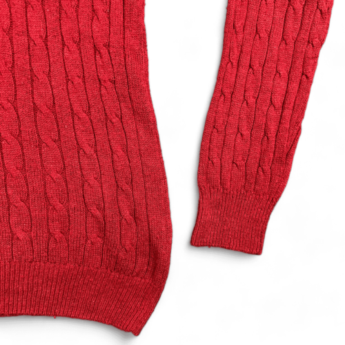 Vintage John Ashford Sweater Red 90s Cable Knit Silk Blend Adult MEDIUM