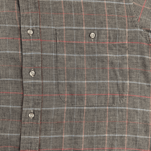 Vintage Saks Fifth Avenue Shirt Adult LARGE Brown Houndstooth Plaid Pocket 90s