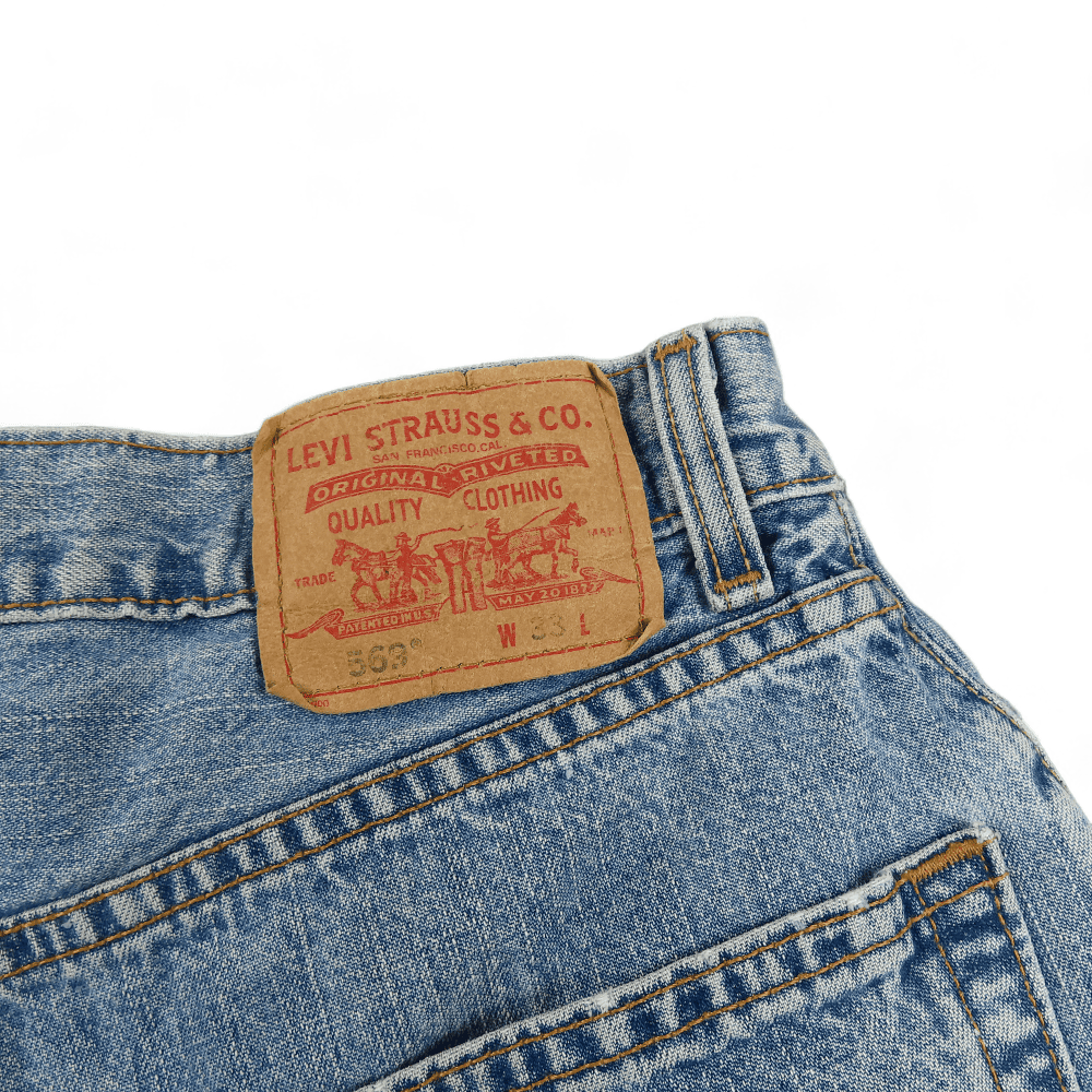 Vintage Levis Jean Shorts Blue Loose Straight Light Wash 569 Mens 32