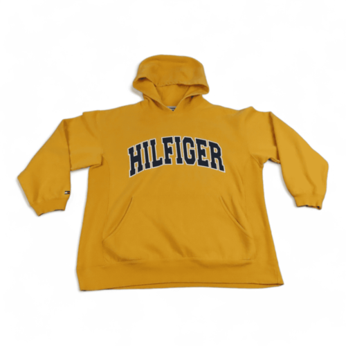 Vintage Tommy Hilfiger Sweater Yellow Spell Out Hoodie Sweatshirt Adult LARGE