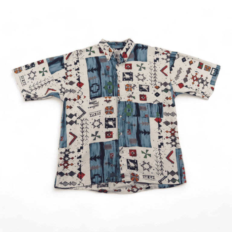 Vintage Abstract Art Shirt 90s Cave Painting Primitive Folk Allover Adult MEDIUM