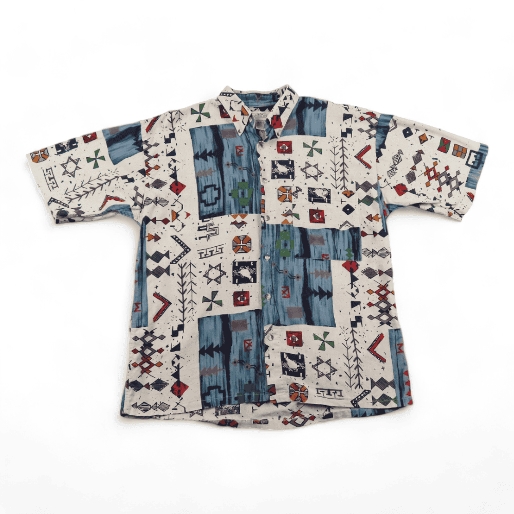 Vintage Abstract Art Shirt 90s Cave Painting Primitive Folk Allover Adult MEDIUM
