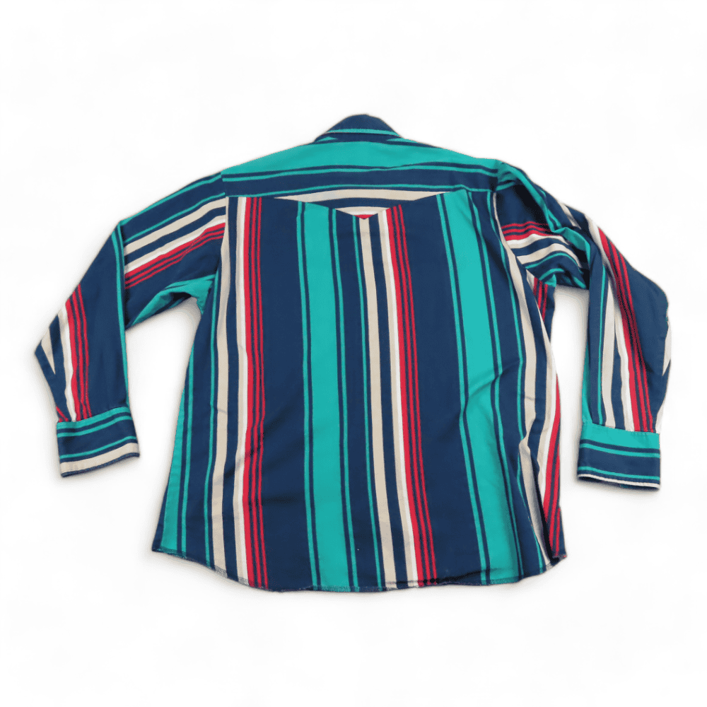 Vintage Wrangler Western Shirt 90s Pearl Snap Blue Green Stripes Adult EXTRA LARGE