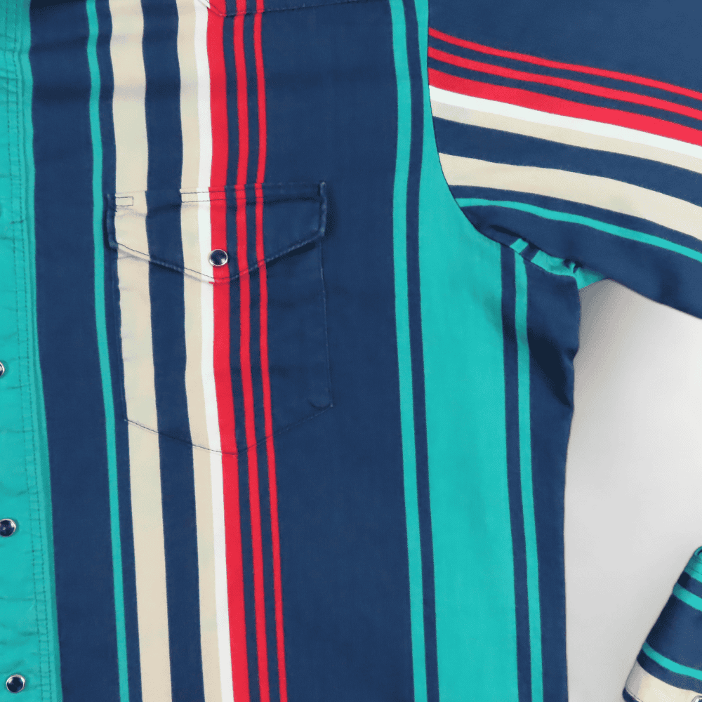 Vintage Wrangler Western Shirt 90s Pearl Snap Blue Green Stripes Adult EXTRA LARGE