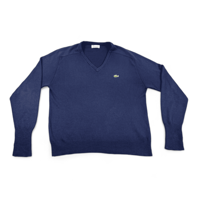 Vintage Izod Lacoste Sweater 60s Navy Blue Acrylic V Neck Pullover Adult LARGE