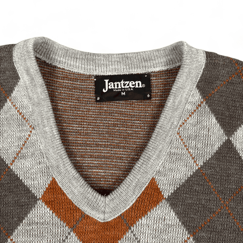 Vintage Sweater Vest 80s Argyle Burnt Orange Jantzen Adult SMALL