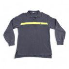 Vintage Ralph Lauren Polo Shirt 90s Blue Snap Buttons Yellow Stripe Adult MEDIUM