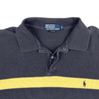 Vintage Ralph Lauren Polo Shirt 90s Blue Snap Buttons Yellow Stripe Adult MEDIUM