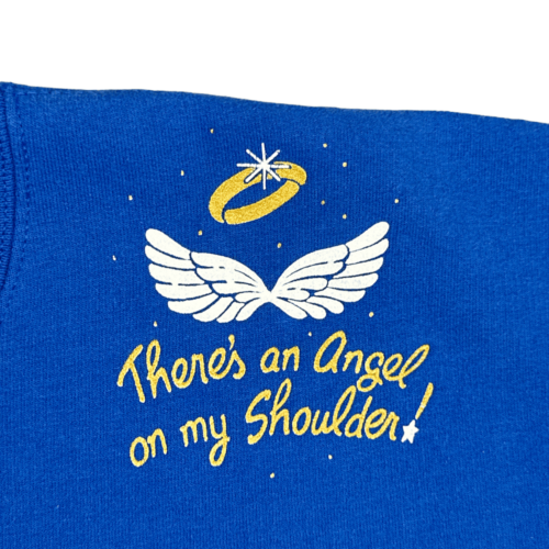 Vintage Angel On Shoulder Sweater 90s Blue Adult LARGE