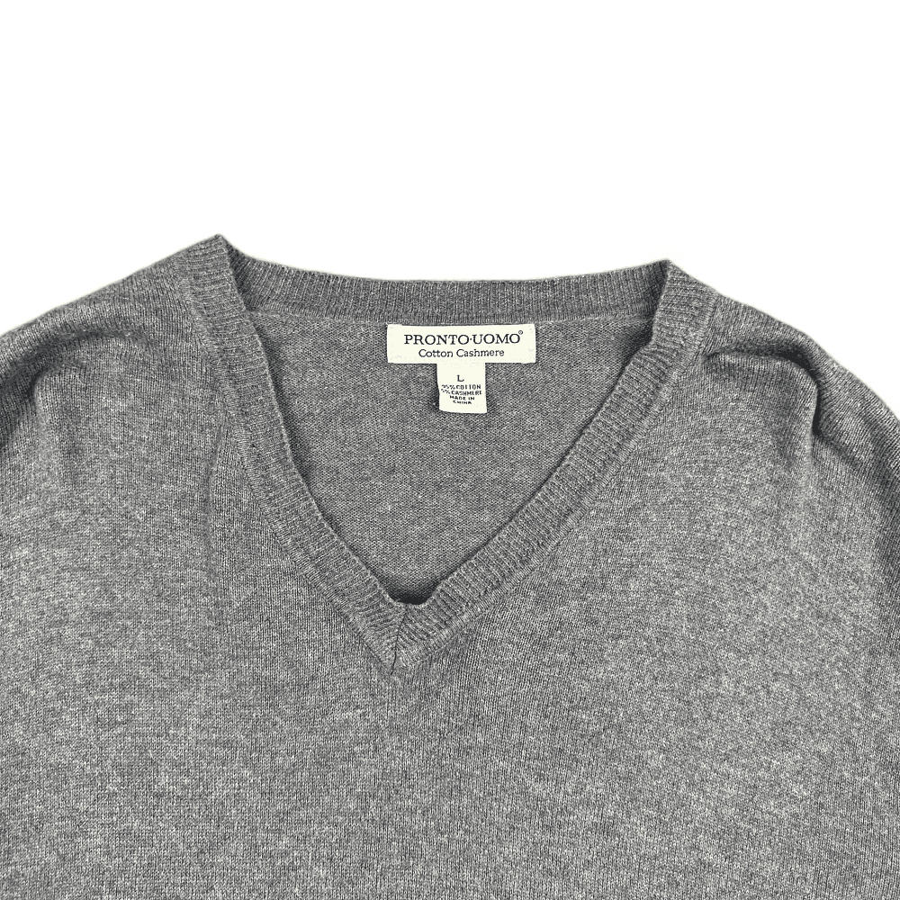 Pronto Uomo Sweater Gray Cashmere Cotton Blend Adult LARGE-2 Pronto Uomo Sweater Gray Cashmere Cotton Blend Adult LARGE