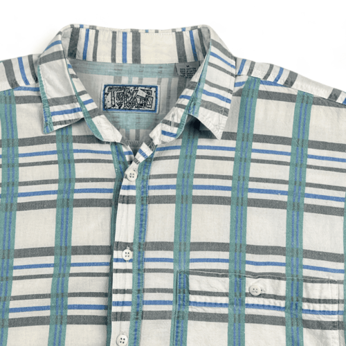Vintage Zack Morris Shirt Rad Plaid 3/4 Sleeve Adult MEDIUM
