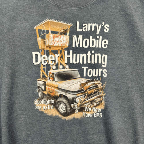 Vintage Deer Hunting Sweater Mobile Tours Humor 90s Gray Adult LARGE
