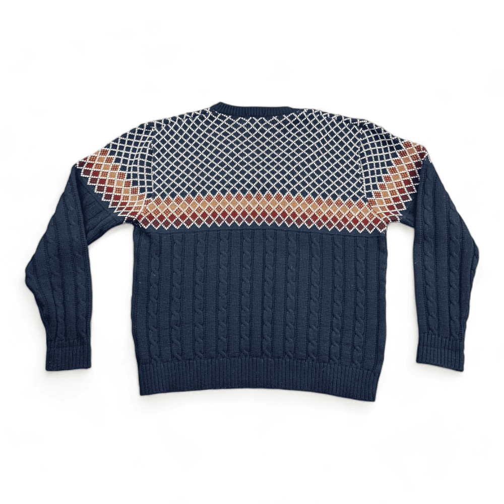 Vintage Montgomery Ward Sweater Blue Cable Knit Lattice 70s Adult LARGE