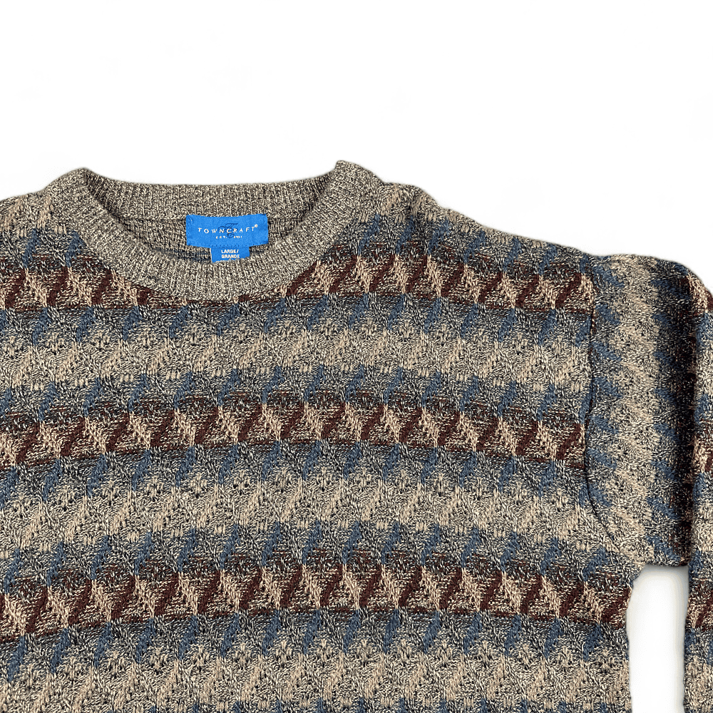 JC Penney Sweater Brown Geometric Y2K Adult LARGE-2 JC Penney Sweater Brown Geometric Y2K Adult LARGE