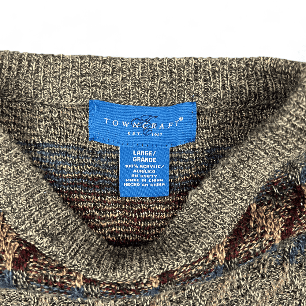 JC Penney Sweater Brown Geometric Y2K Adult LARGE-3 JC Penney Sweater Brown Geometric Y2K Adult LARGE