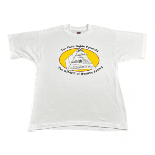 Vintage Food Pyramid Shirt Guide Healthy Eating Diet Fitness White 90s Adult LARGE