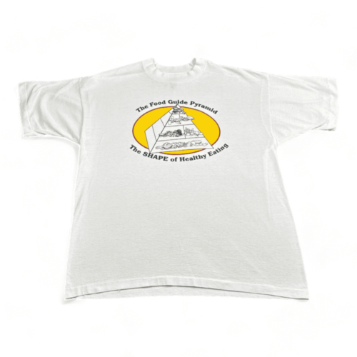 Vintage Food Pyramid Shirt Guide Healthy Eating Diet Fitness White 90s Adult EXTRA LARGE