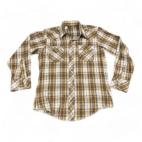 Vintage Western Shirt Yellow Brown Plaid 70s Adult MEDIUM