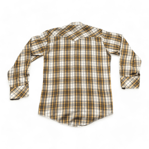 Vintage Western Shirt Yellow Brown Plaid 70s Adult MEDIUM