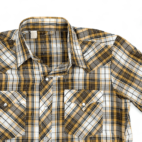 Vintage Western Shirt Yellow Brown Plaid 70s Adult MEDIUM