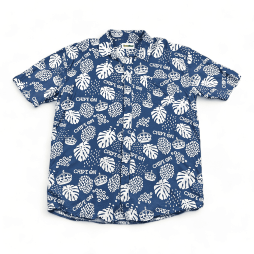 Chive On Hawaiian Shirt Blue White Botanical Crown Tipsy Elves Adult 2XL