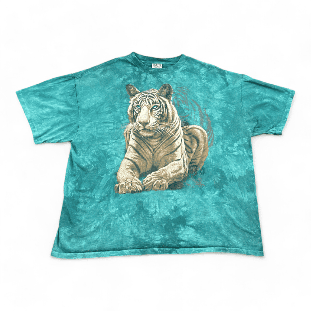 Vintage White Tiger Shirt 90s Green Tie Dye Adult XXL 2XL