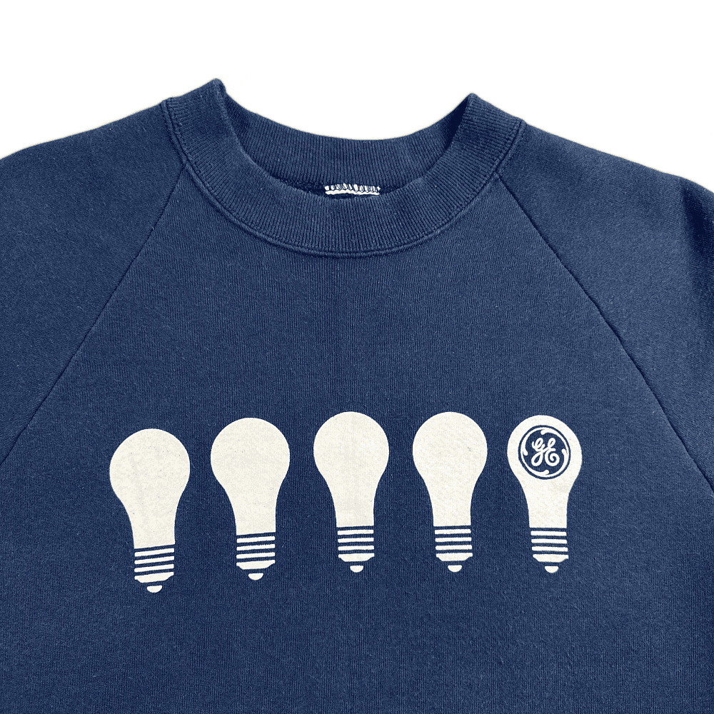 Vintage Lightbulbs Sweater General Electric GE Blue 80s Raglan Sweatshirt Adult SMALL