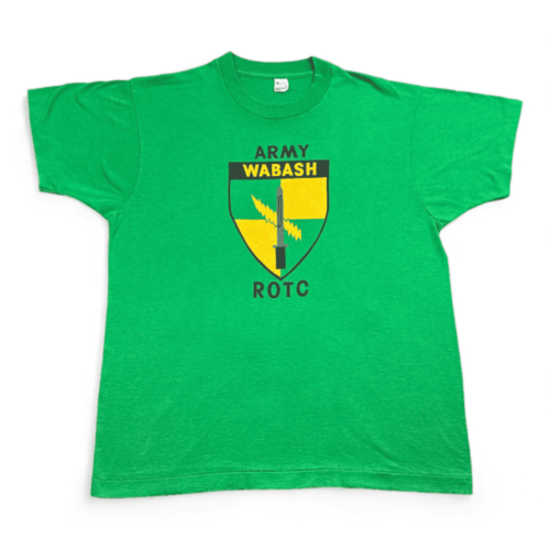 Vintage Army ROTC Shirt Sword Lightning Bolt Shield Crest Green 80s Adult LARGE