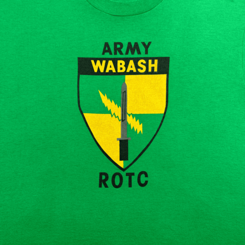 Vintage Army ROTC Shirt Sword Lightning Bolt Shield Crest Green 80s Adult LARGE