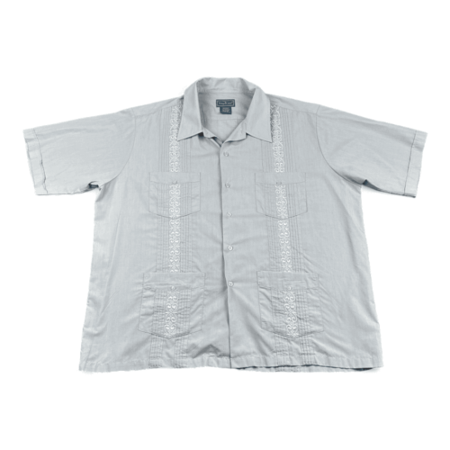 Vintage Guayabera Shirt Adult EXTRA LARGE Gray Cuban Wedding Embroidered Button 90s