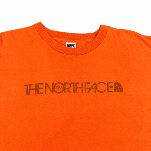 North Face Shirt Spell Out Orange Distressed 1968 Adult LARGE