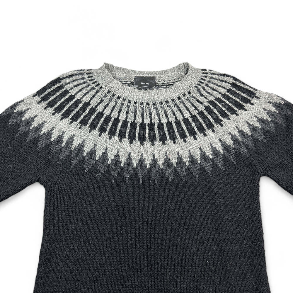 Vintage FreshJive Sweater Black Gray Fair Isle Nordic Y2K Adult MEDIUM