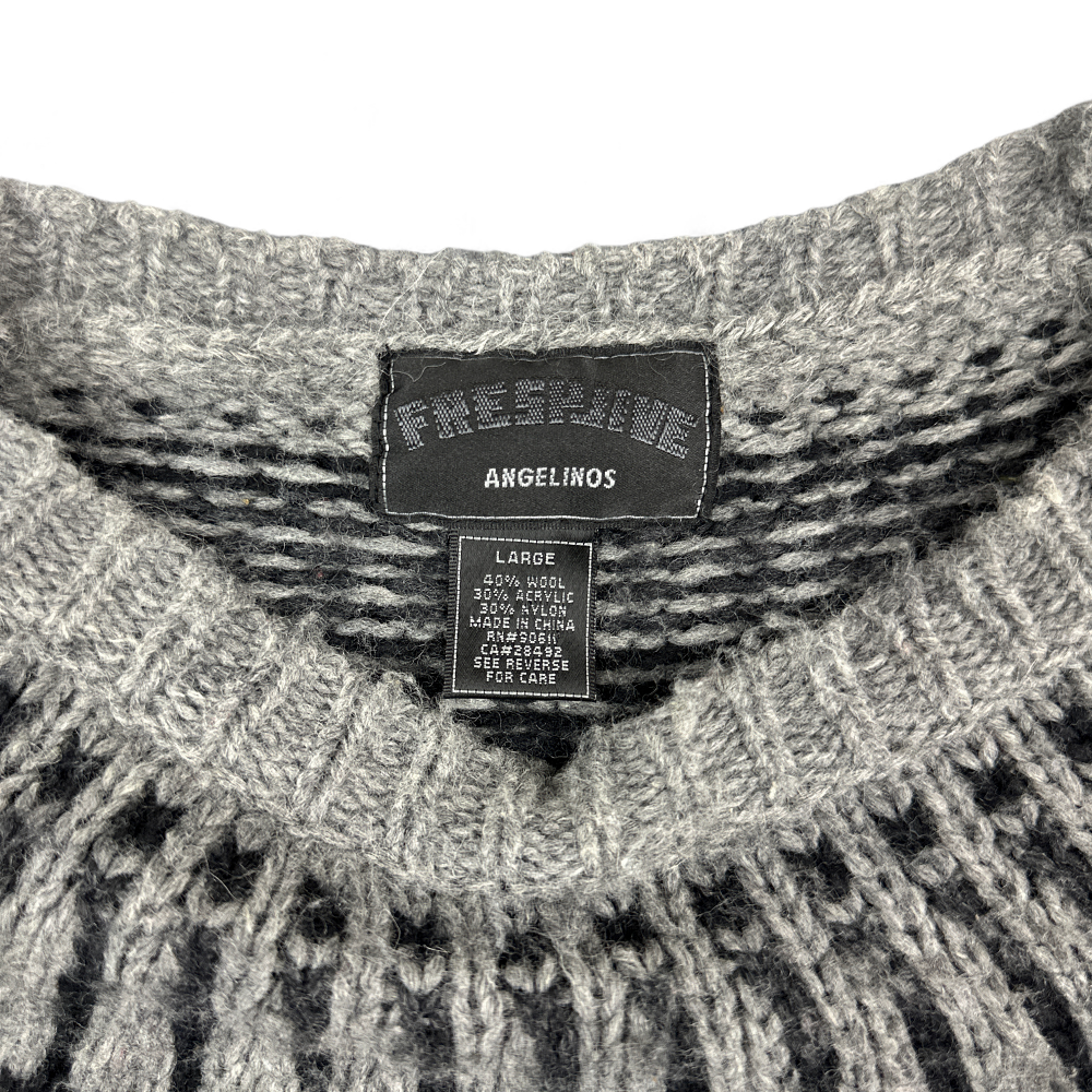 Vintage FreshJive Sweater Black Gray Fair Isle Nordic Y2K Adult MEDIUM