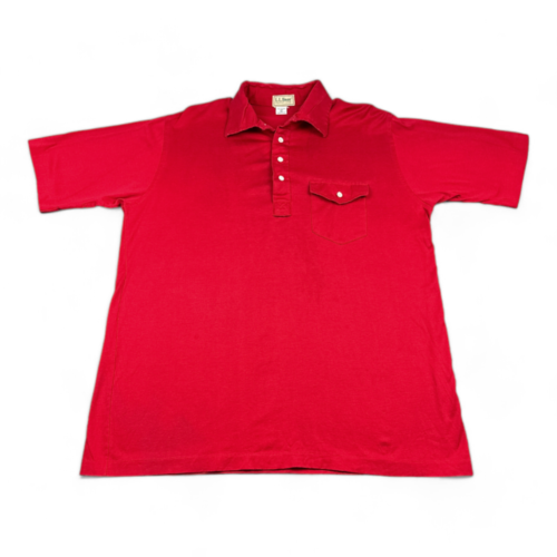 Vintage LL Bean Polo Shirt Red Pocket 80s Adult LARGE