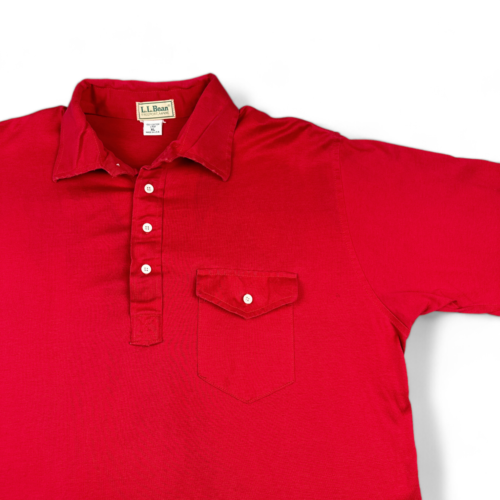 Vintage LL Bean Polo Shirt Red Pocket 80s Adult LARGE